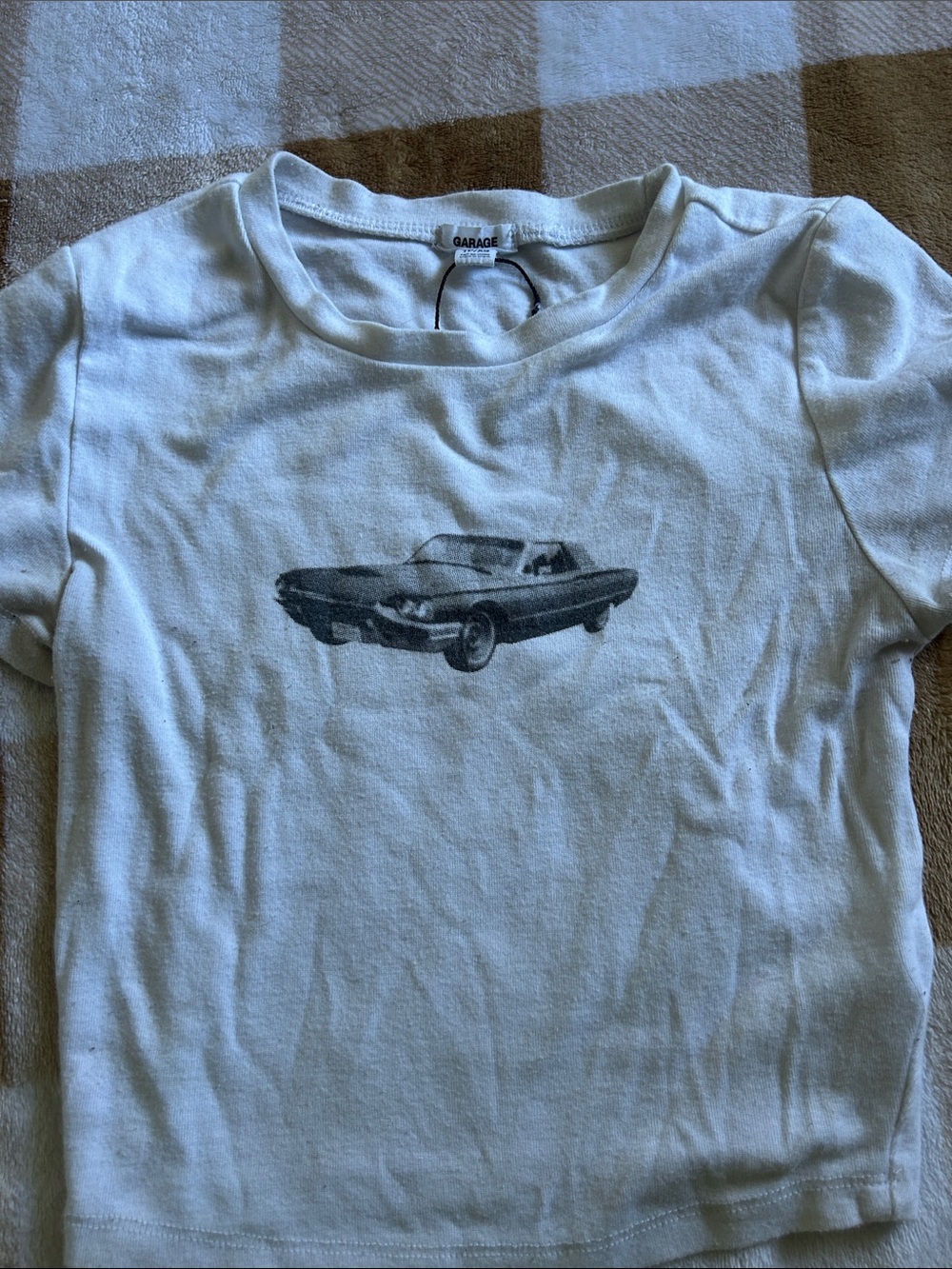 Garage White Tee with Black Vintage Car Graphic